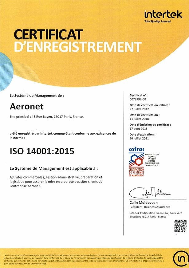 certificat iso 14001